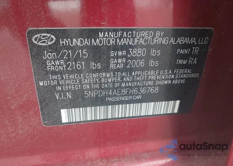 2015 Hyundai Elantra Se из США, поврежденный, VIN 5NPDH4AE8FH636768